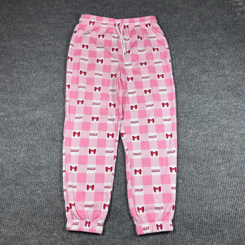 Dolly PJ Pants Womens M Pink Gingham Bow Print Jogger